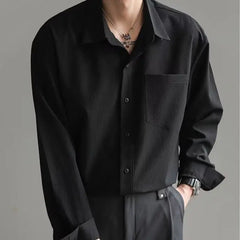 Threebooy  Mature Korean Style Handsome Long-sleeved Shirt Men's Loose Casual Wrinkle Draped Shirt Spring Top