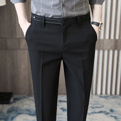 Threebooy  High Waist Straight Suit Pants Mens New Solid Color Anti Wrinkle Casual Solid Color Pants Business Versatile Trousers Men