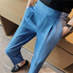 Threebooy Spring Summer New Fashion Drape High Waist Suit Pants Men Clothing Full Length Slim Fit Casual Straight Office Trousers 36