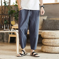 Threebooy  New Summer Cotton and Linen Loose Men's Casual Cropped Plus Trendy Youth Thin Versatile Wide-fitting Harem Pants