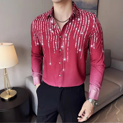Threebooy  High Quality Striped Printed Men's Shirt Long Sleeve Slim Fit Casual Shirts Fashion Social Party Tuxedo Blouse Men Clothing