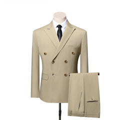 Threebooy  Men's 2 Pieces Suit Double  Breasted Suit Lapel Suitable Slim Fit For Business Formal Wear Wedding Groom