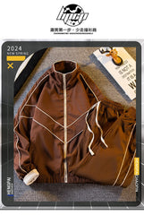 Threebooy American Hip Hop Tracksuit Spring Autumn Trendy Sportswear Jacket Men's Suit Korean Boys Handsome Casual Matching Two-piece Set