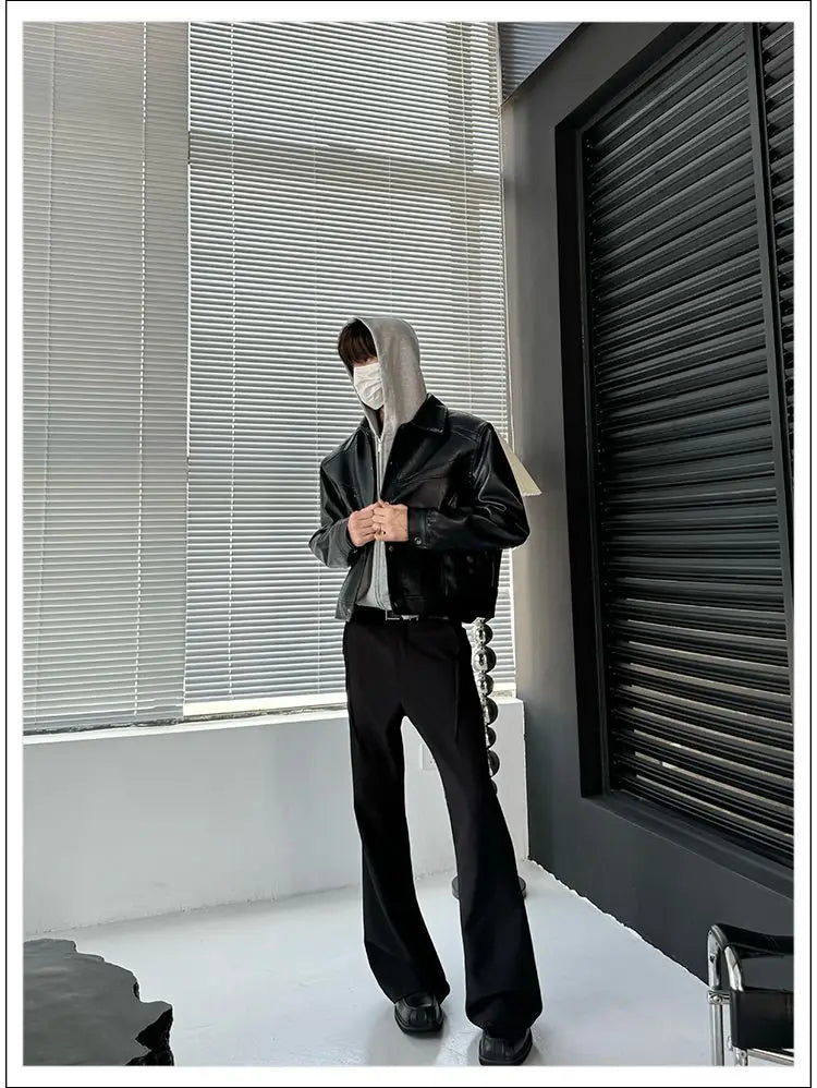 Threebooy American Street High-end Coat Trendy Leather Jacket Korean Elegant 2025 Spring Men's New PU Lapel Slim Loose Jacket Aesthetic
