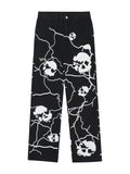 Threebooy Skull Printed Man Woman Black Jeans Trousers for Men Trends Clothes Pants Men's Punk Trendyol Streetwear Hip Hop Casual Straight