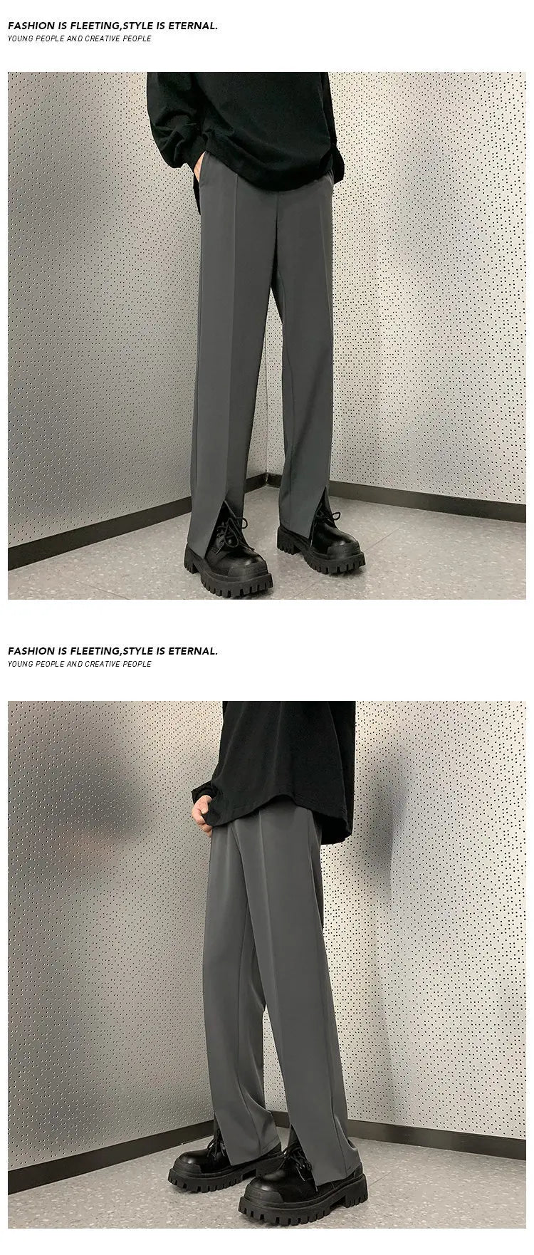Threebooy Grey Suit Pants Men Fashion Society Mens Dress Pants Korean Loose Straight Pants Mens Office Formal Trousers M-3XL
