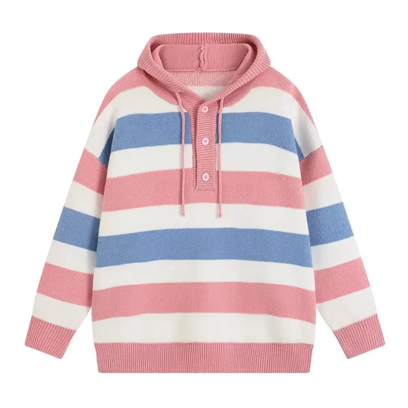 Threebooy  Spring and Autumn Fashion Trend American Retro Thickened Warm Hooded Knit Sweater Men's Casual Loose Sport High-Quality Pullover
