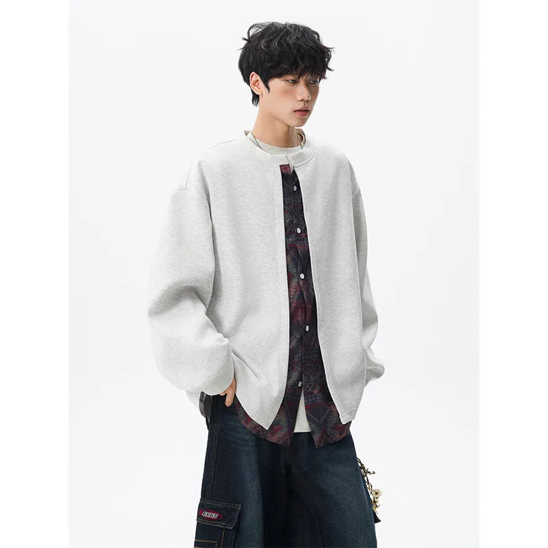Threebooy Jacket men Stand Up Collar Single Breasted Fake Two Piece Jacket Autumn Thin Ethnic Print Patchwork Mens Outerwear Coat men new