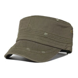 Threebooy Washed Cotton Military Caps Men Cadet Army Cap Unique Design Vintage Flat Top Hat