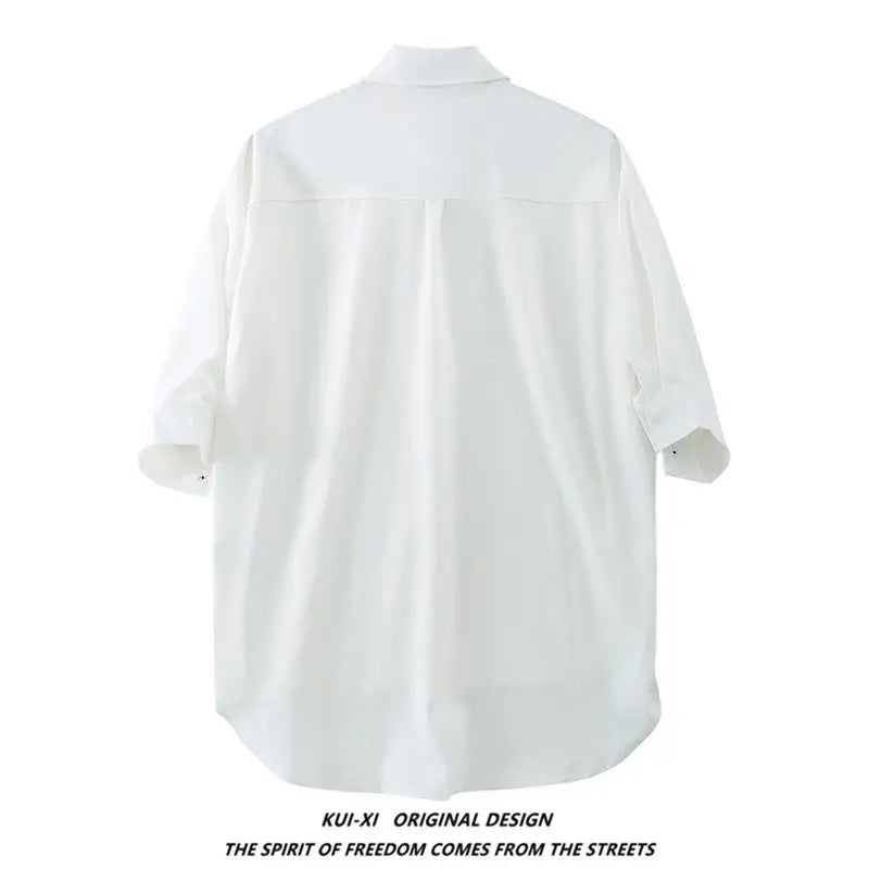 Threebooy Original Niche Necklace Short-sleeved Shirt Trend Oversize Street Simple Button Up Couples Lapel Shirt Men Summer Streetwear