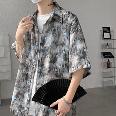Threebooy Men Ice Silk Smooth Shirt Spring Summer Thin Luxury Loose Korean Casual Shirt Beach Trendy Floral Draping Shirts Plus Size 5XL-M