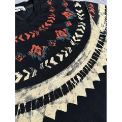 Threebooy  Korean Style Fashion Printed Spring Summer Niche Short-sleeved T-shirt Black Loose Men Round Neck Light Luxury Short-sleeved