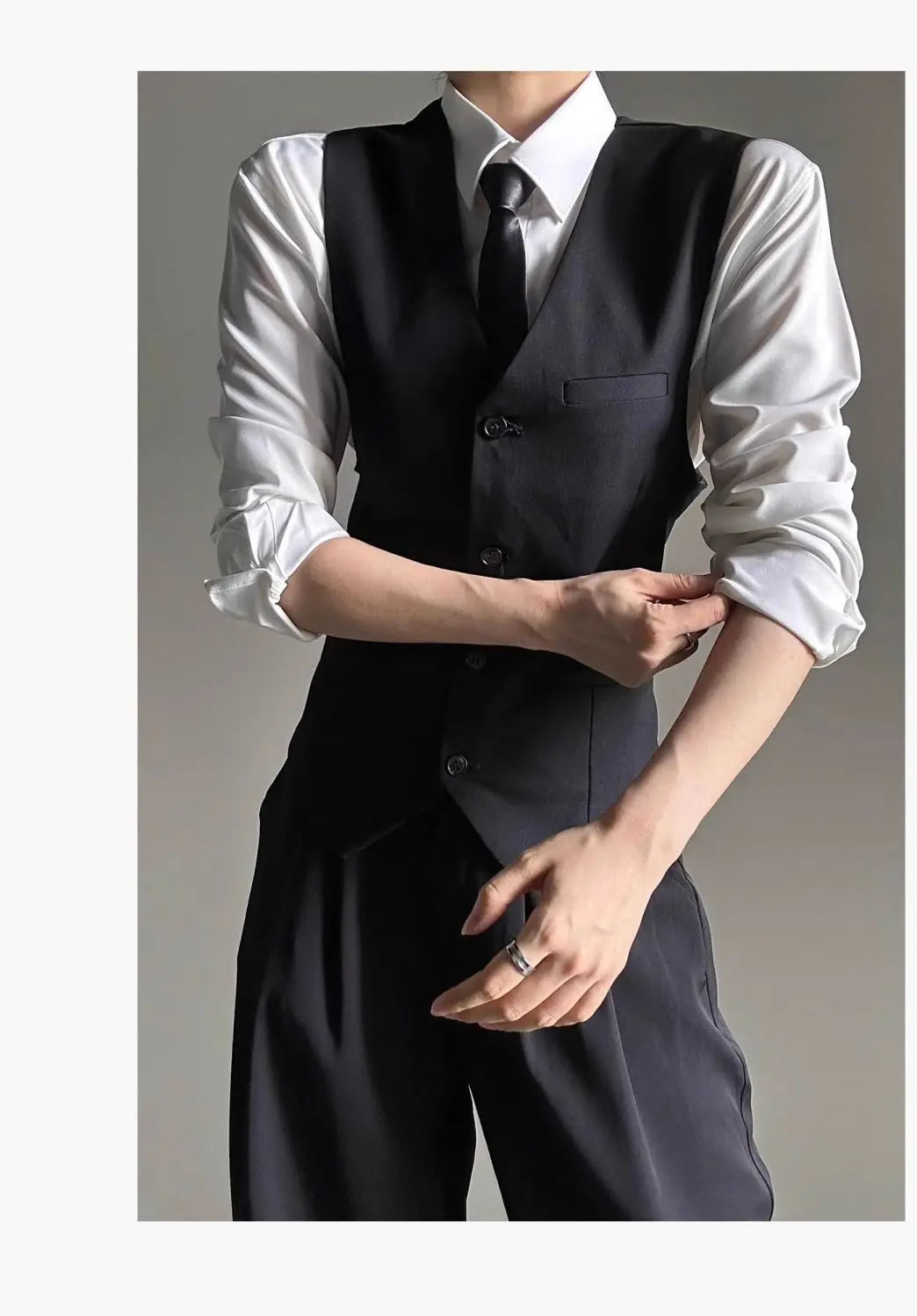 Threebooy High-end Black Gray Suit Vest Fashion Men Women Same Neutral Style Slim Business Casual Blazer Vest Urban Streetwear