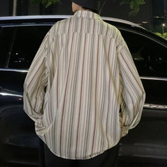 Threebooy Striped Loose Causal Long Sleeve Shirts Man Button Handsome Turn-down Collar Spring Autumn Office Men's Clothing Green