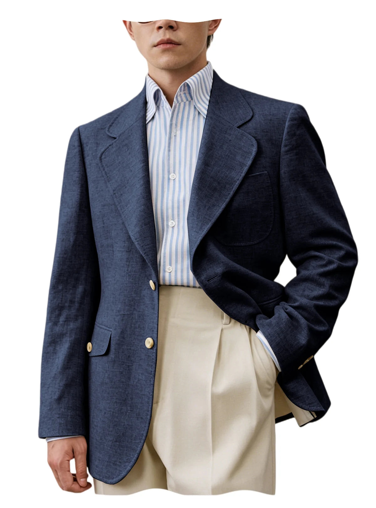 Threebooy  Men Premium Linen Fabric Suit Jacket Breathable Slim Fit Formal Office Daily Travel Streetwear Blazer Casual Coat