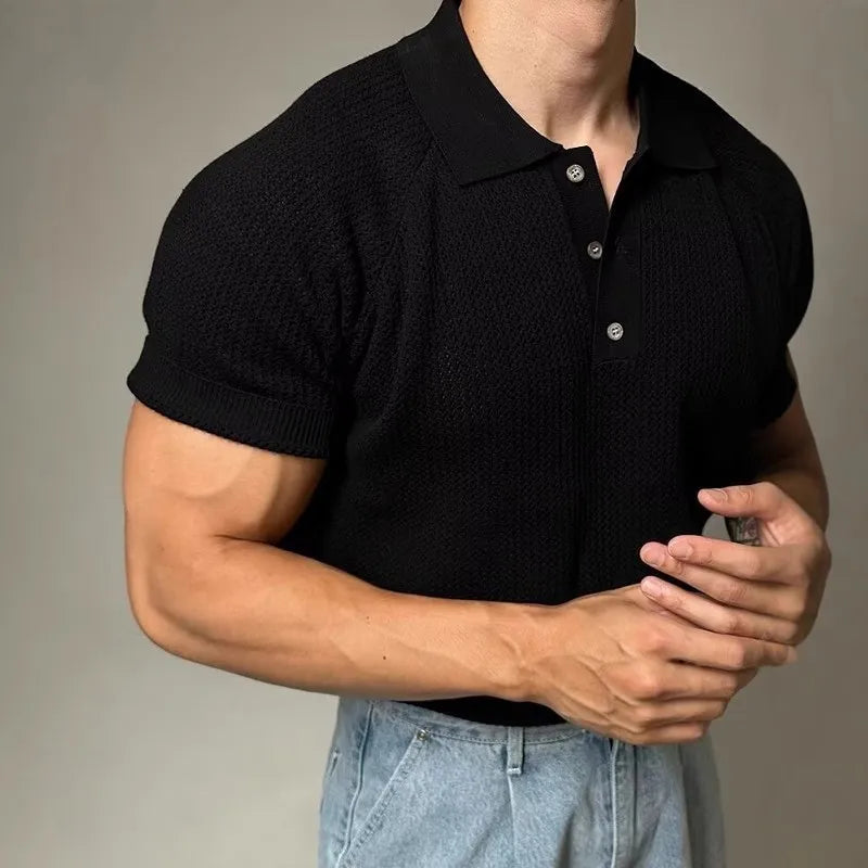 Threebooy New Trend Men Polo Shirt Leisure Vintage High Quality Knit Tops American Style Fashion Breathable Buttoned Short Sleeve Knitwear