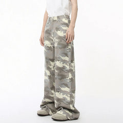 Threebooy  High Street Men's Denim Pants Camouflage Casaul Straight Bottom Simple Wide Leg Loose Trousers Spring Stylish 2025