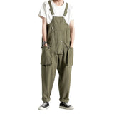 Threebooy INS Style Straight Leg Pants Bib Coverall Japanese Retro Cargo Overalls Men's Loose Large Size Worker Work Clothing Jumpsuit