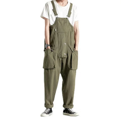 Threebooy INS Style Straight Leg Pants Bib Coverall Japanese Retro Cargo Overalls Men's Loose Large Size Worker Work Clothing Jumpsuit