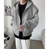 Threebooy Black Gray Shoulder Pad Hoodies Men Fashion Casual Cardigan Sweatshirt Mens Streetwear Korean Loose Zipper Hooded Hoodie Men