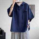 Threebooy  Summer Hooded T shirt Men Korean Half Sleeve Pullover Streetwear Loose T-shirt Tops Drawstring Men Clothing 5XL-M