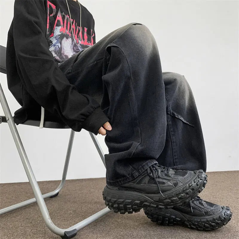 Threebooy  Mens Straight Leg Jeans Elastic Waistband Drawstring Comfort Fit Denim Casual Trousers Adjustable Waist Relaxed Fit