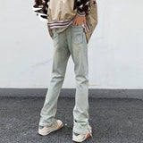 Threebooy Men's Blue High Street Micro La Jeans Fashion Men's Autumn New American Ruffian and Handsome Slim Long Pants