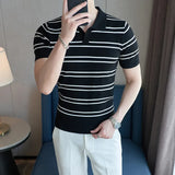 Threebooy Men's Short-Sleeved Polo Shirt with Lapel Collar Business Casual Style Striped Knitted Polo Shirt New Fashionable Design S-4XL