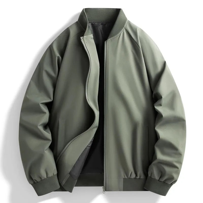 Threebooy Spring Autumn Men's Casual Jackets Windproof Bomber Jacket Solid Color Stand Collar Fashion Baseball Outerwear Coat Plus Size