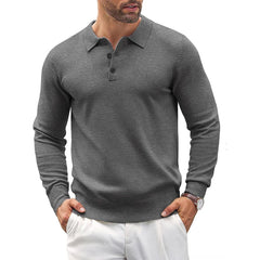 Threebooy  Outdoor Mens Knit Long Sleeve Polo Sweater Casual Classic Polo Shirts Button Down Sweaters Thermal Pullover Lightweight Sweater