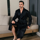 Threebooy Pajama men's spring and autumn silk thin style oversized pajamas long sleeved bathrobes ice silk bathrobes home clothing summer