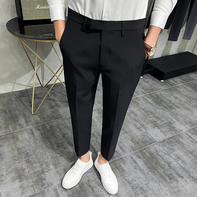 Threebooy Men Summer Business Formal Pant Solid Casual Korean Slim Fit Suit Pants Mens Wedding Social Office Trousers Plus Size 29-38