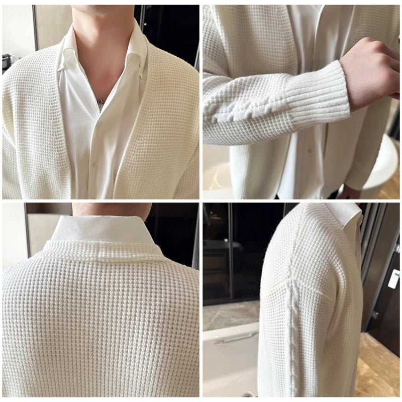 Threebooy Men's Cardigan Sweaters Jackets Cotton Knitted Solid Color Knitwear Long Sleeve Loose Button Knitting Male Casual Clothing New