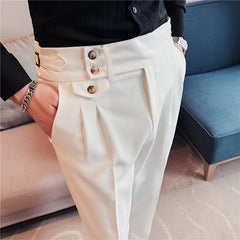 Threebooy Men's High-quality Suit Trousers/Male Slim Fit High Waist Business Casual Pants/Man Solid Color Business Pants 36