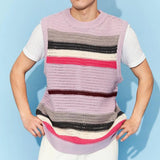 Threebooy Spring New Hollow Stripe Knitwear Sweater Vest 2024 Contrast Color O Neck Casual Tank Tops Korean Fashion Male Sleeveless Tees