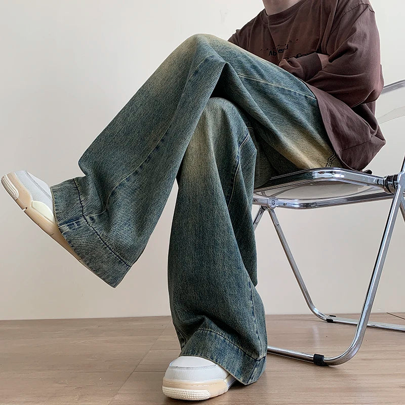 Threebooy Jeans men Baggy Jeans Straight Casual Distressed Vintage Jean Pants Men Wide-leg Denim Trousers Male Oversize Streetwear Fashion