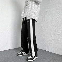 Threebooy Contrasting Color Stitching Mopping Casual Trousers Men Oversize Sports Loose Pants Printed Letters Straight Wide-leg Sweatpants