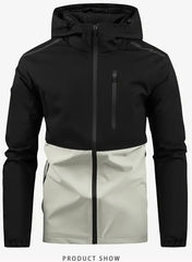 Threebooy  Color-blocked Hooded Waterproof Hiking Jacket for Men Outdoor Leisure Sports Windproof Water-splashing Men's Mountaineering Suit