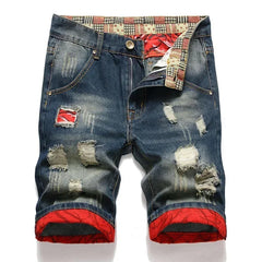 Threebooy  New Summer Vintage Washed Men Denim Shorts Casual Fashion Street Wear Ripped Hole Patches Distressed Male Straight Jeans Shorts