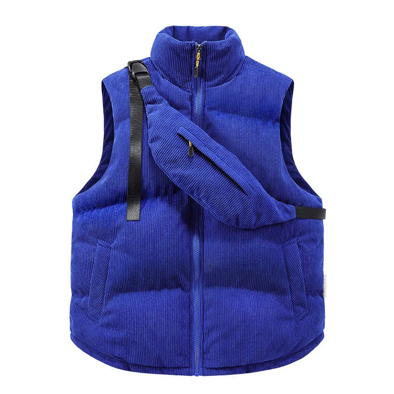 Threebooy Autumn winter corduroy hot item stand up collar new cotton vest with shoulder bag fashion jacket vest