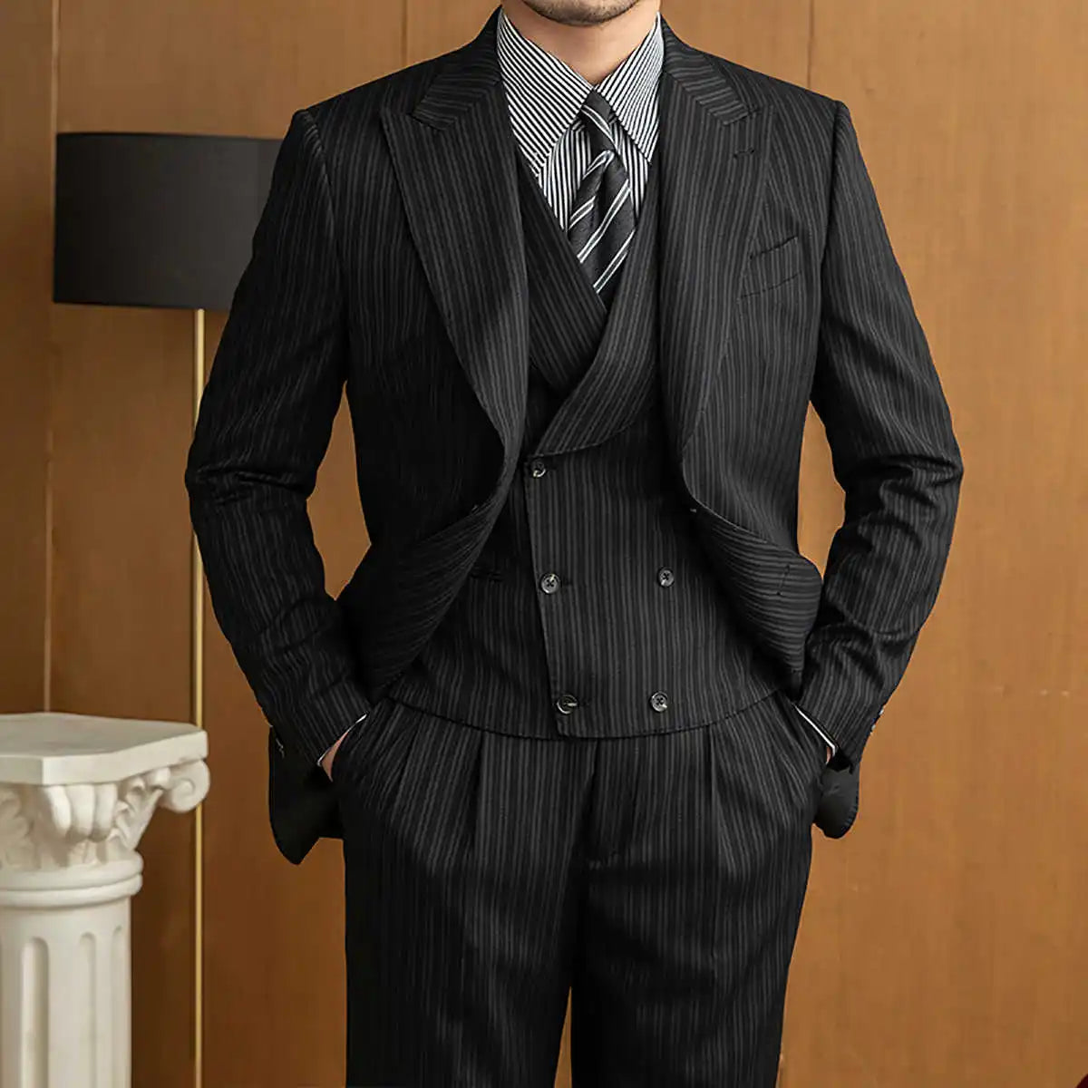 Threebooy  Men's Suits 3 Pieces Blazer Vest Pants Bow Collar Single Breasted Buckle Work Wear Bussiness Wedding