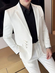 Threebooy  Men's 2 Piece Set Suit Version New Style Button Slim Fit Fashionable High-End Casual Business Formal Wedding Groom