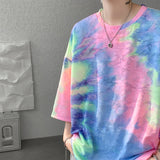 Threebooy Y2k Tie-Dye T-shirt For Men Korean Streetwear 2024 Summer Short Sleeve Tee Tops O-neck Tshirts Oversized T-Shirt Couple Tees