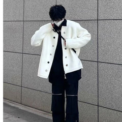 Threebooy American retro cardigan white sweater men's autumn winter casual versatile knitted sweater jacket