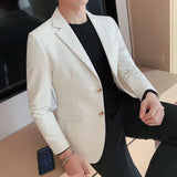 Threebooy  New Suit Jacket Mens Fashion Tops Slim Handsome Spring Autumn Male Suits Coat British Casual Men White Blazer Jacket Solid