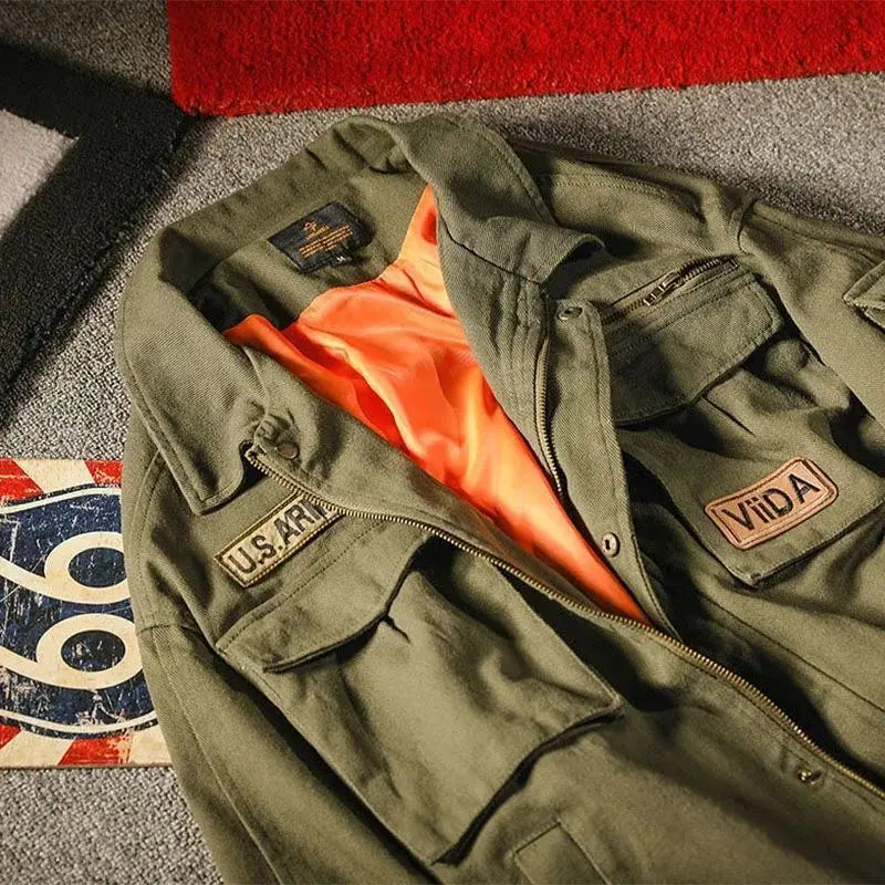 Threebooy Jacket Men's Spring Autumn Tooling Multi-Pocket Casual Zipper Buttons Turndown Collar Loose Air Force Pilot Jackets Coat