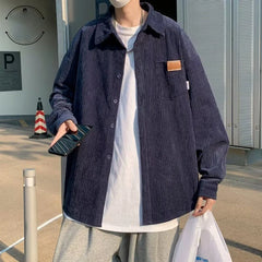 Threebooy  Men's Spring and Autumn New Patchwork Square Collar Button Pocket Fashion Solid Color Loose Casual Long Sleeved Jackets