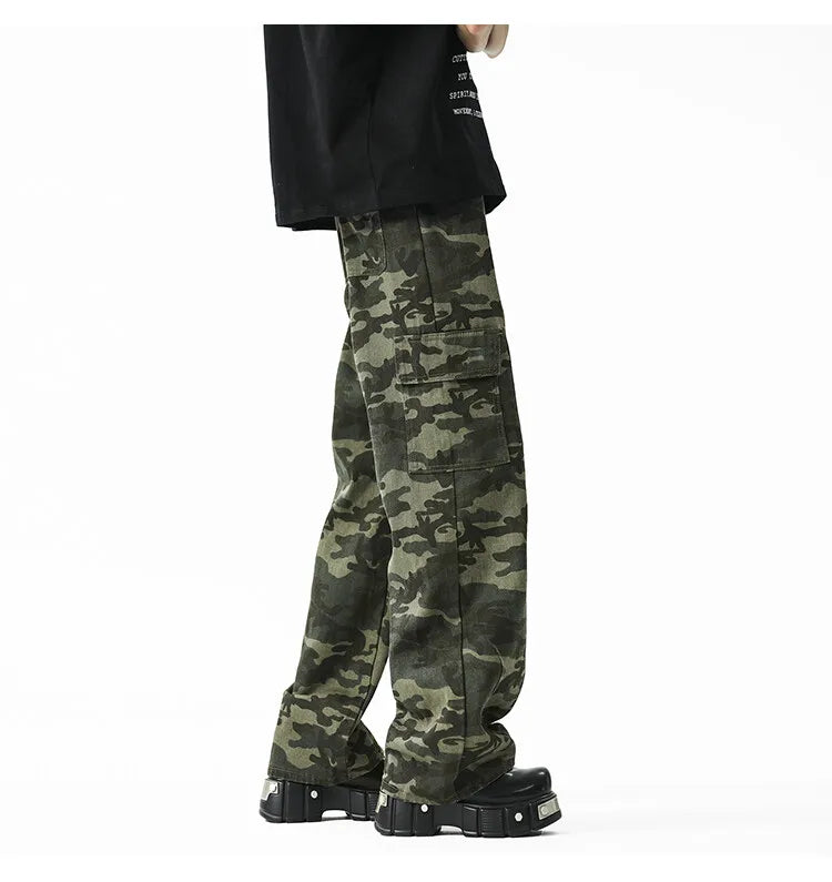 Threebooy Men Casual Straight Leg Camo Cargo Pants Outdoor Tactical Military Workwear Hiking Camping Durable Comfortable Jogger Trousers