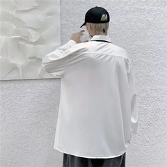 Threebooy White Solid Shirts With Tie Men's Oversize Long Sleeve Casual Cardigan Fashion Spring Autumn Blouses Unisex Daily All-match Tops