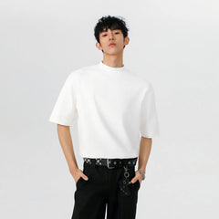Threebooy Black White Men's T shirt Cotton Short Sleeve Sports GYM Running Fitness T-shirts Tops For Man Mock neck Casual Tshirt